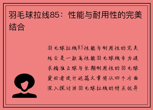 羽毛球拉线85：性能与耐用性的完美结合