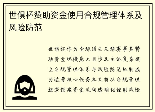 世俱杯赞助资金使用合规管理体系及风险防范